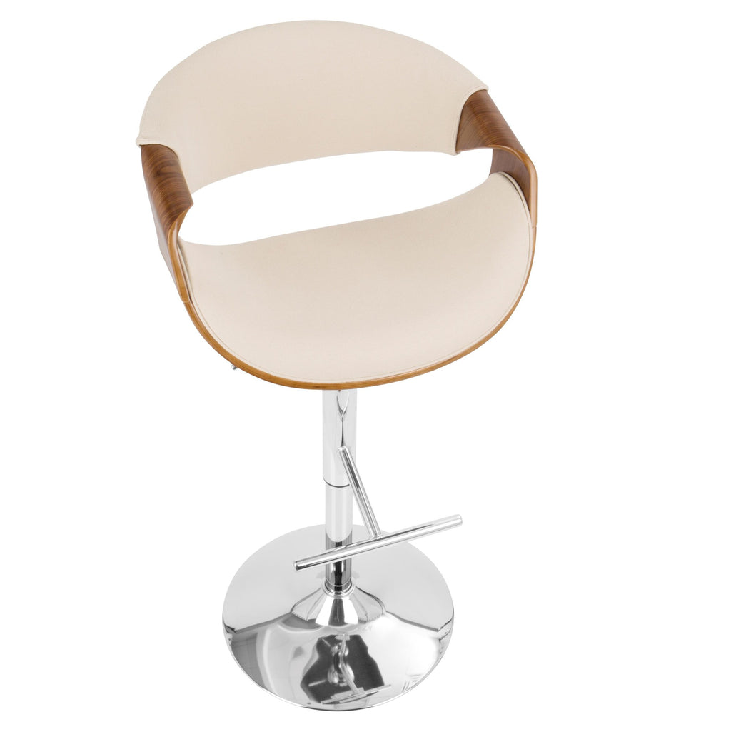 Curvo Adjustable Barstool - Set of 3 - Chrome, Walnut Wood, Cream Fabric