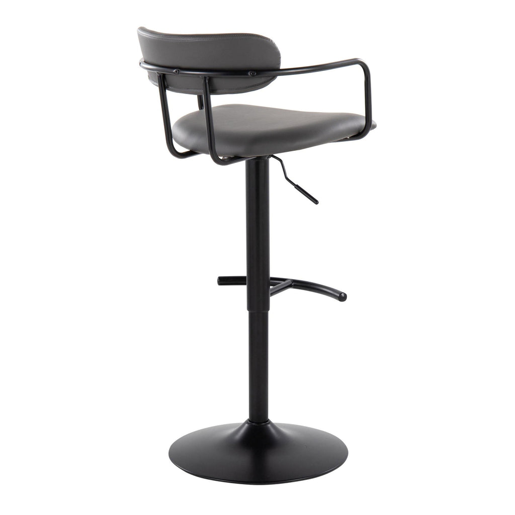 Demi Adjustable Barstool - Set of 2 - Black Metal, Grey PU