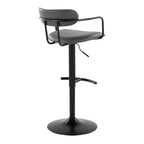 Demi Adjustable Barstool - Set of 2 - Black Metal, Grey PU