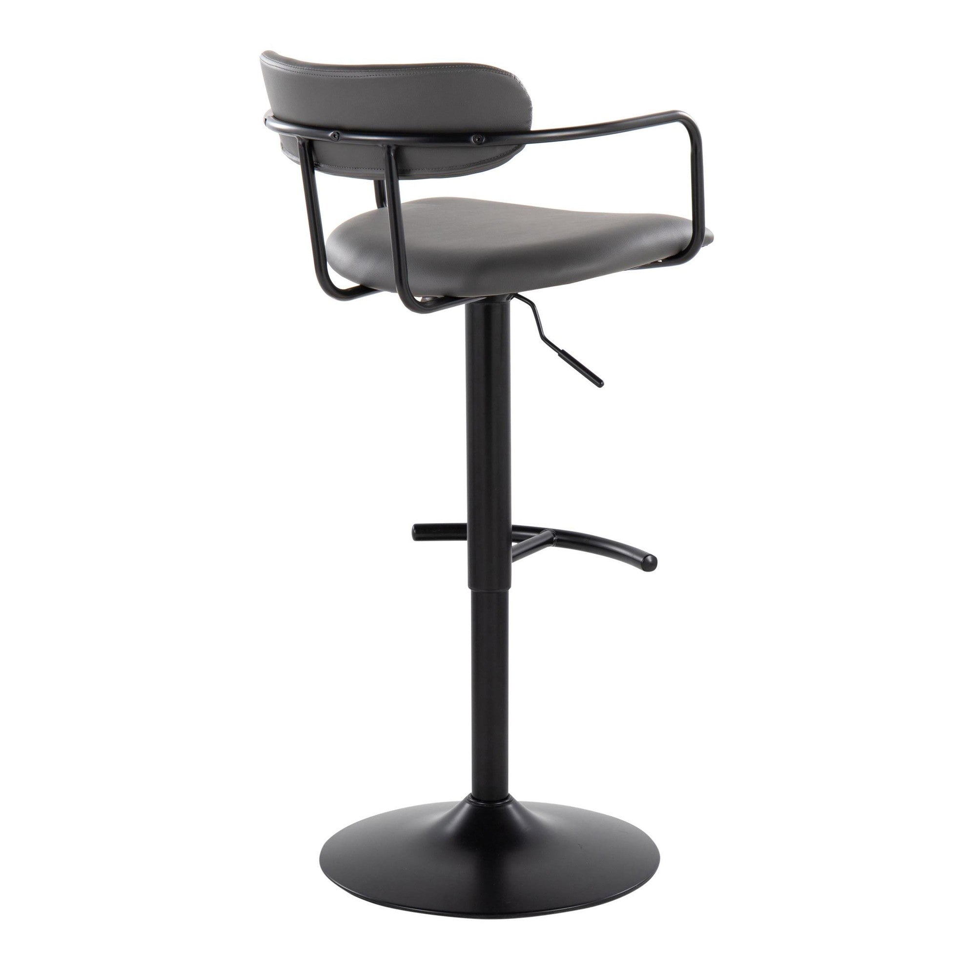 Demi Adjustable Barstool - Set of 2 - Black Metal, Grey PU