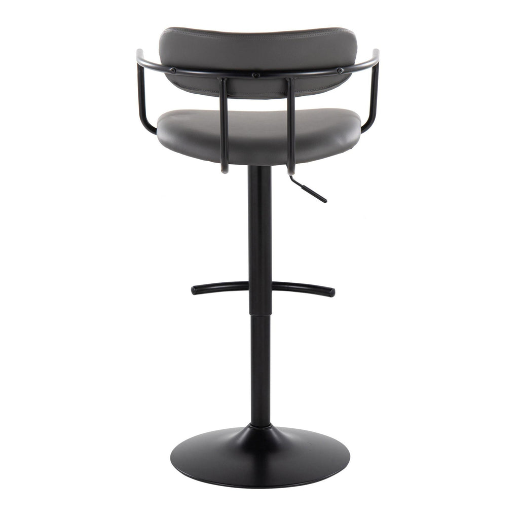 Demi Adjustable Barstool - Set of 2 - Black Metal, Grey PU