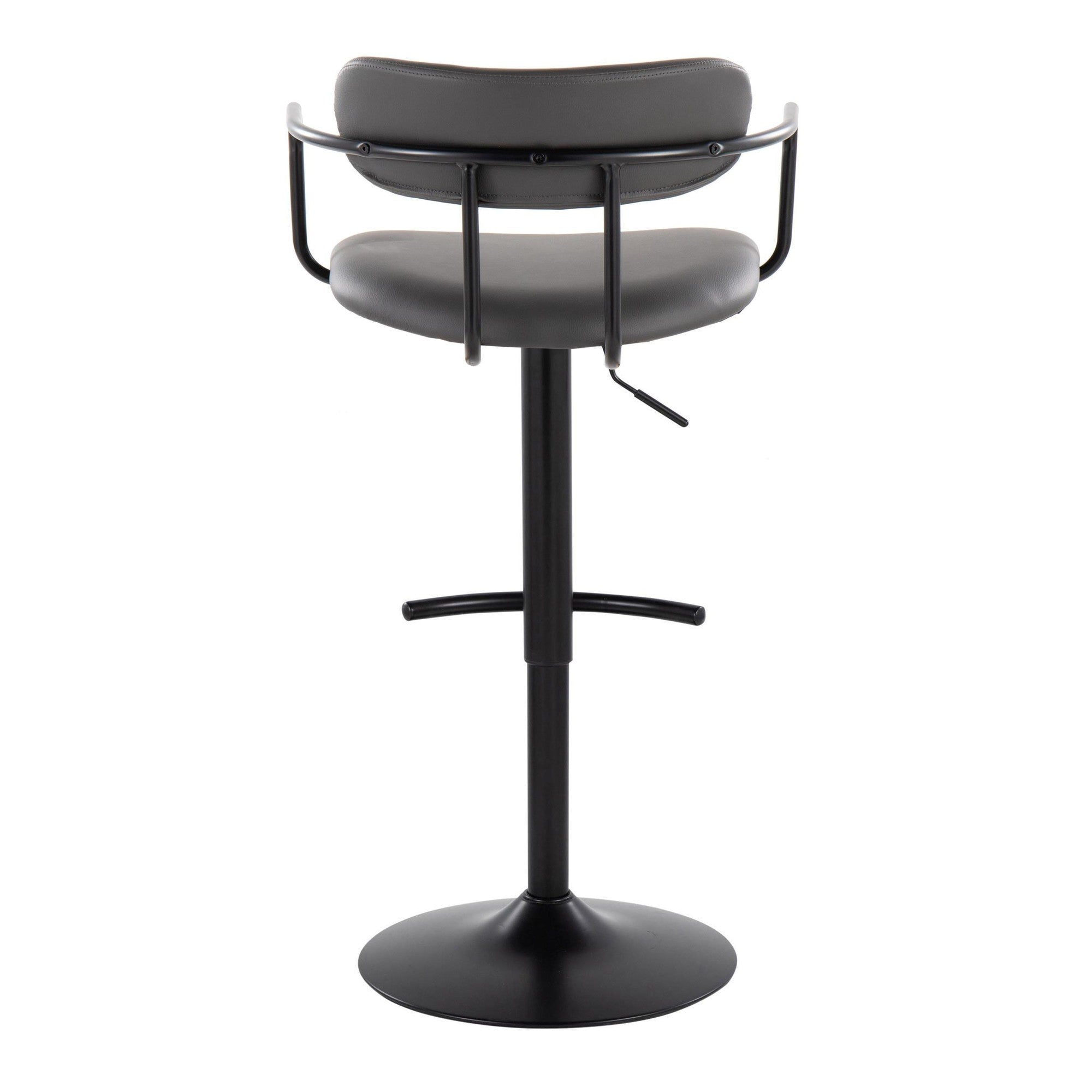Demi Adjustable Barstool - Set of 2 - Black Metal, Grey PU