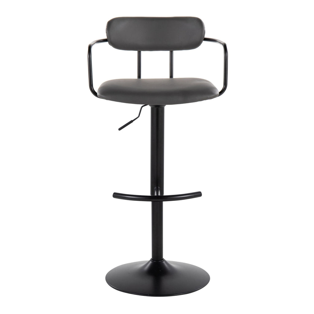 Demi Adjustable Barstool - Set of 2 - Black Metal, Grey PU