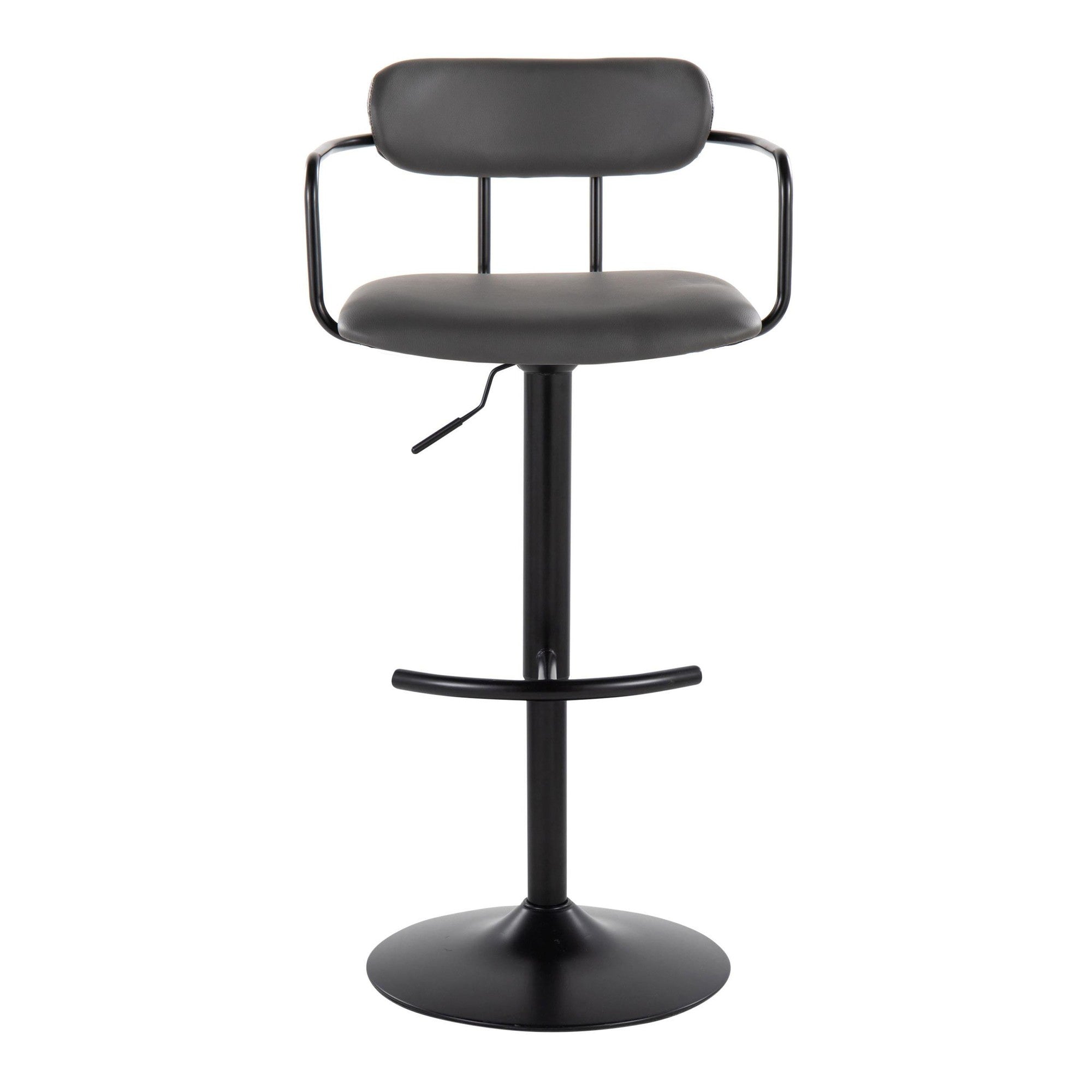 Demi Adjustable Barstool - Set of 2 - Black Metal, Grey PU