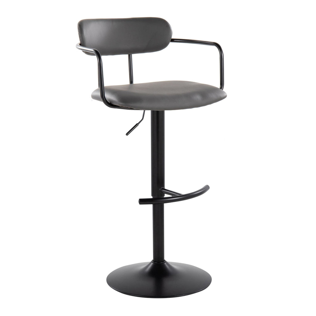 Demi Adjustable Barstool - Set of 2 - Black Metal, Grey PU