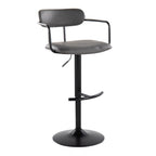 Demi Adjustable Barstool - Set of 2 - Black Metal, Grey PU