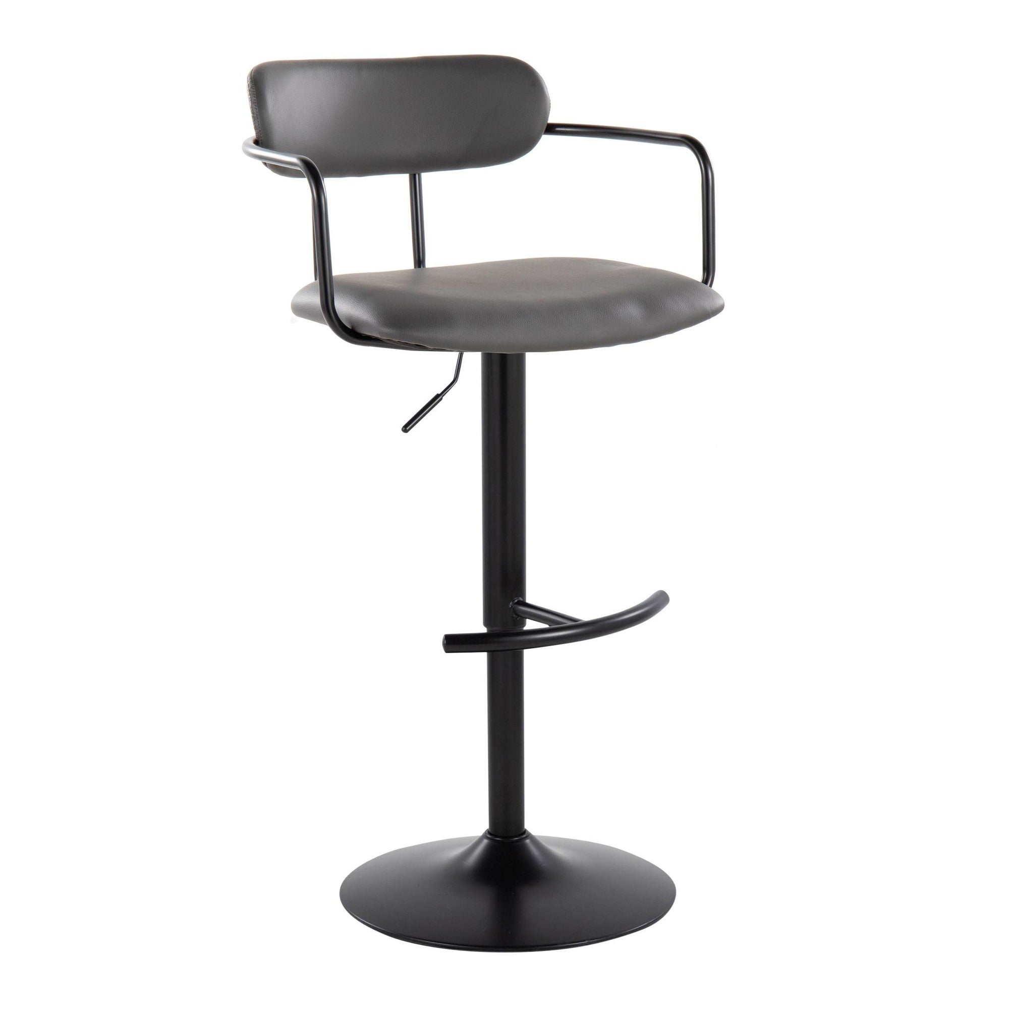 Demi Adjustable Barstool - Set of 2 - Black Metal, Grey PU