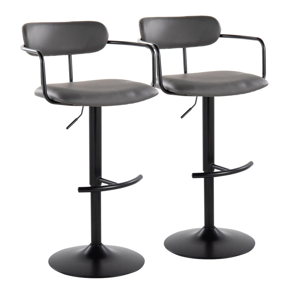 Demi Adjustable Barstool - Set of 2 - Black Metal, Grey PU
