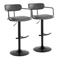 Demi Adjustable Barstool - Set of 2 - Black Metal, Grey PU