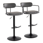Demi Adjustable Barstool - Set of 2 - Black Metal, Grey PU