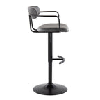 Demi Adjustable Barstool - Set of 2 - Black Metal, Grey PU