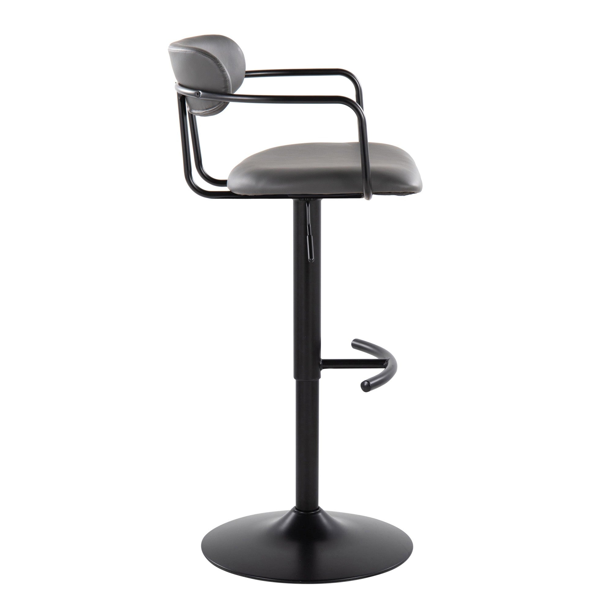Demi Adjustable Barstool - Set of 2 - Black Metal, Grey PU