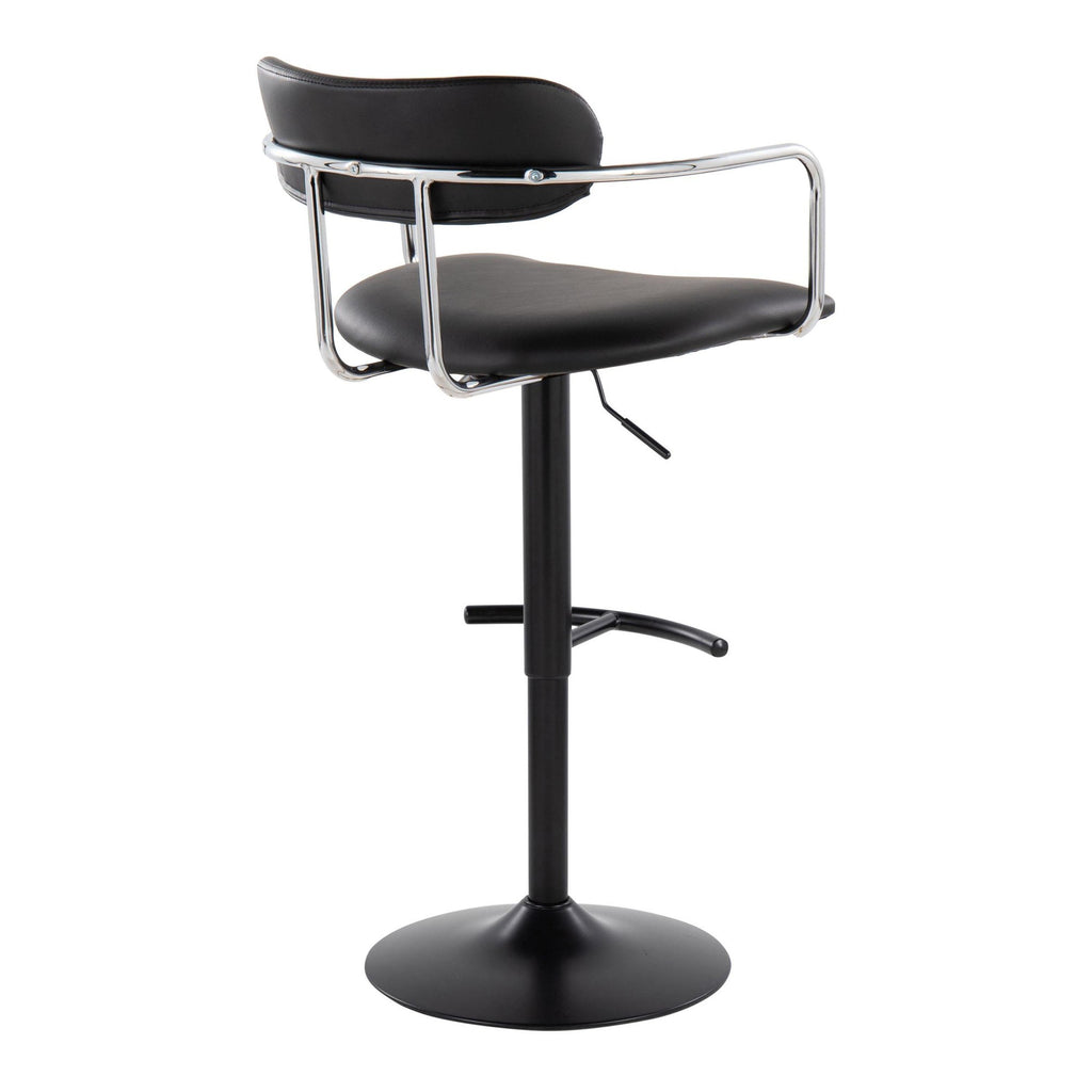 Demi Adjustable Barstool - Set of 2 - Black Metal, Chrome Metal, Black PU