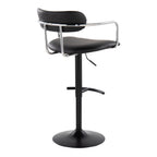 Demi Adjustable Barstool - Set of 2 - Black Metal, Chrome Metal, Black PU
