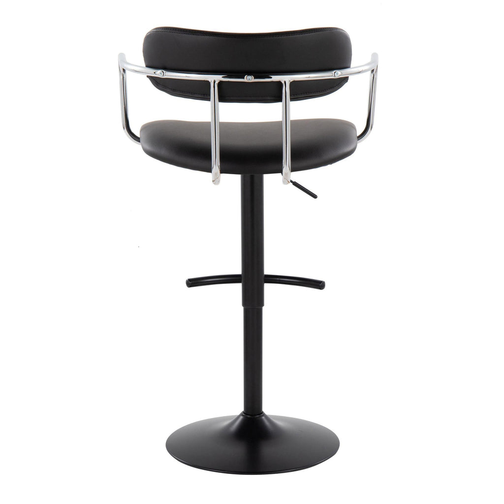 Demi Adjustable Barstool - Set of 2 - Black Metal, Chrome Metal, Black PU