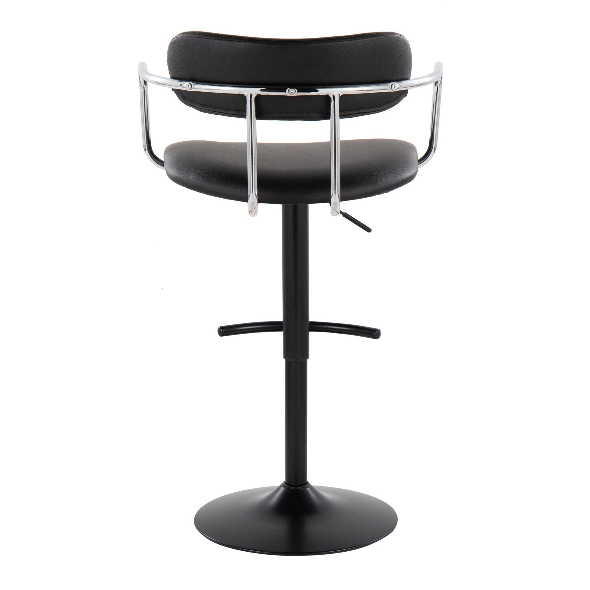 Demi Adjustable Barstool - Set of 2 - Black Metal, Chrome Metal, Black PU