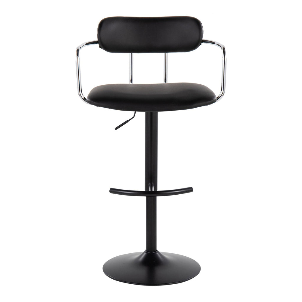 Demi Adjustable Barstool - Set of 2 - Black Metal, Chrome Metal, Black PU