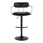 Demi Adjustable Barstool - Set of 2 - Black Metal, Chrome Metal, Black PU
