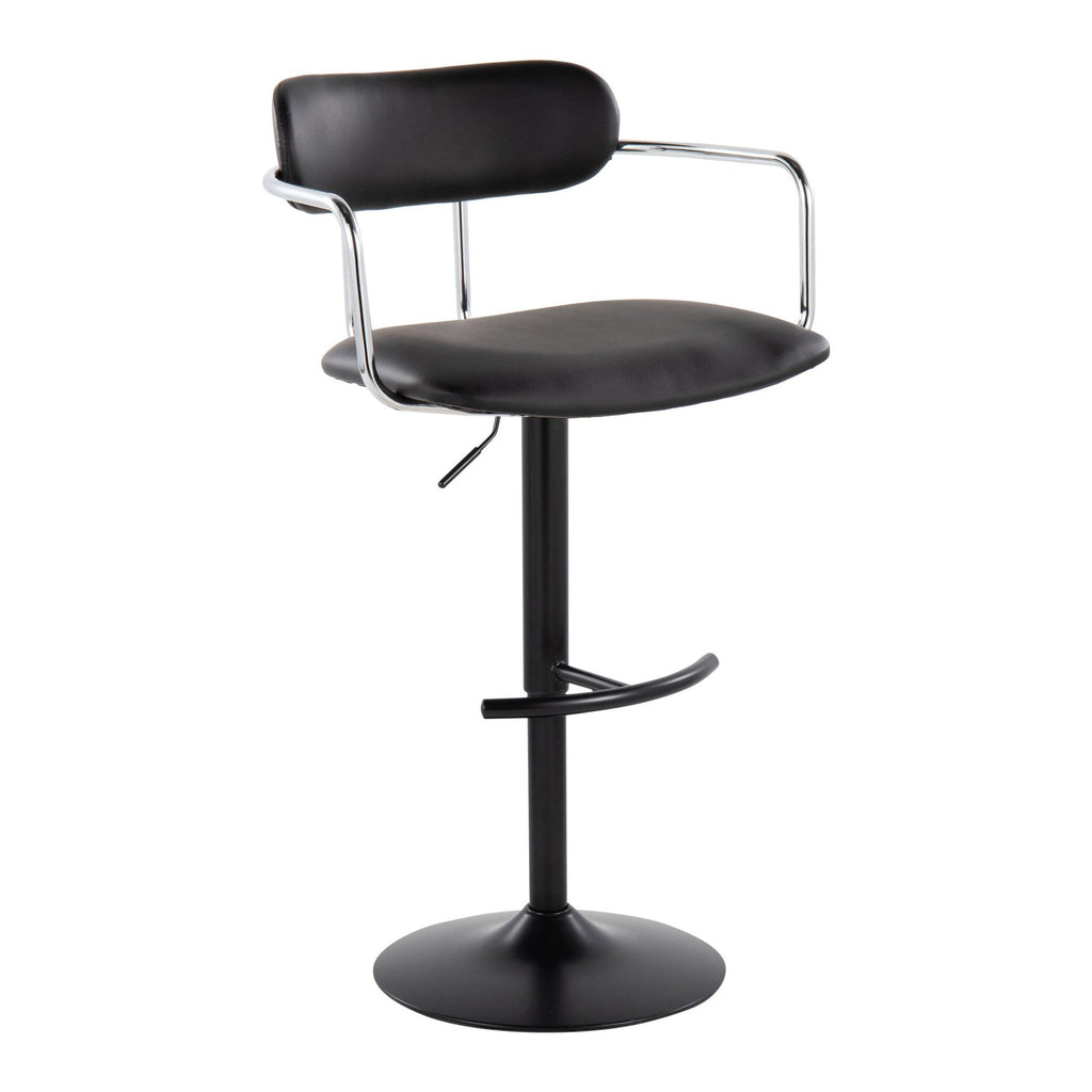 Demi Adjustable Barstool - Set of 2 - Black Metal, Chrome Metal, Black PU