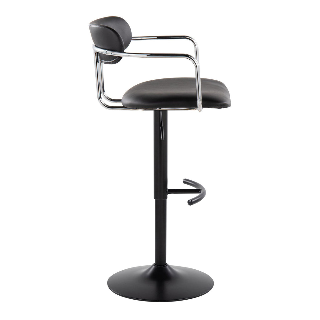Demi Adjustable Barstool - Set of 2 - Black Metal, Chrome Metal, Black PU