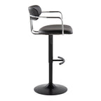 Demi Adjustable Barstool - Set of 2 - Black Metal, Chrome Metal, Black PU