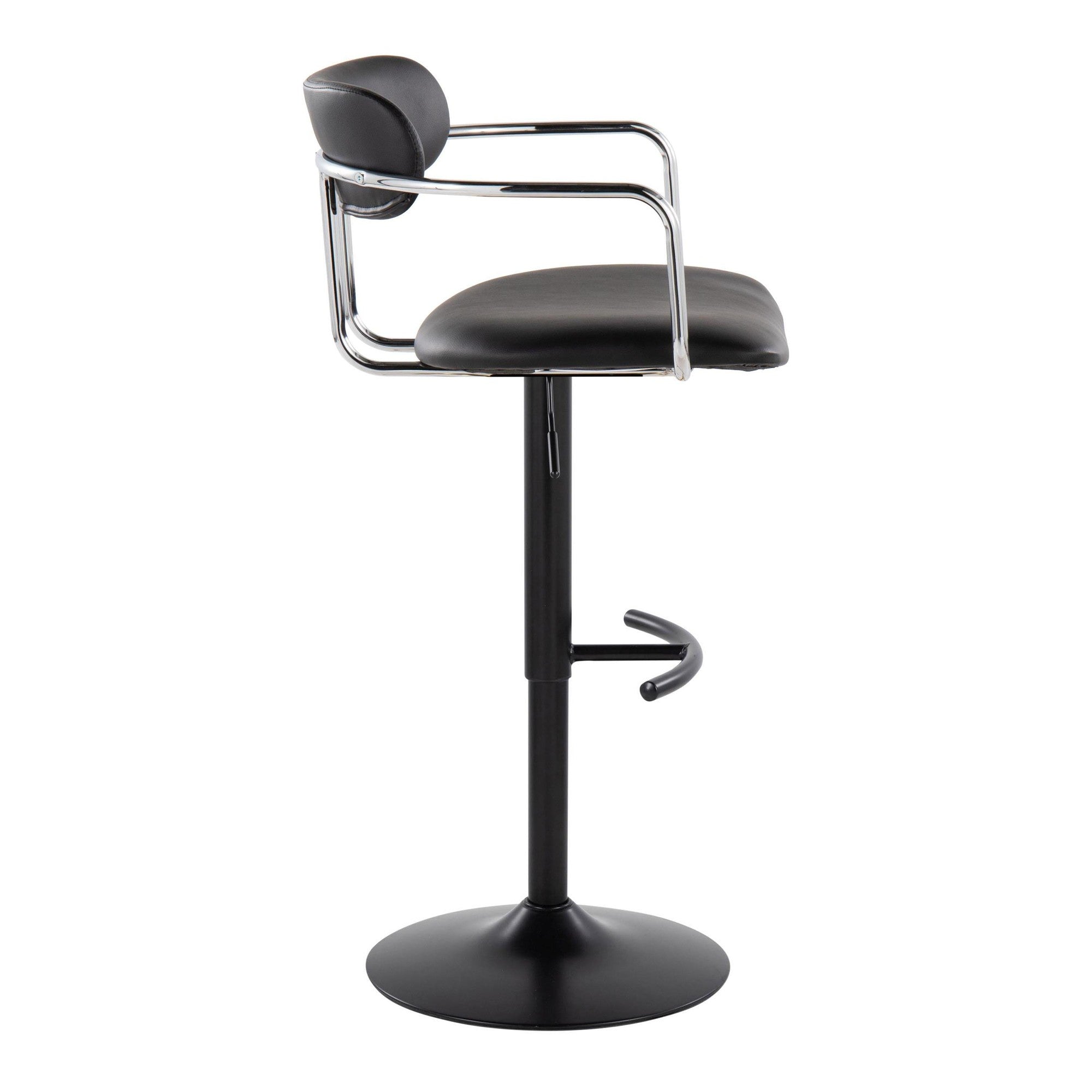 Demi Adjustable Barstool - Set of 2 - Black Metal, Chrome Metal, Black PU