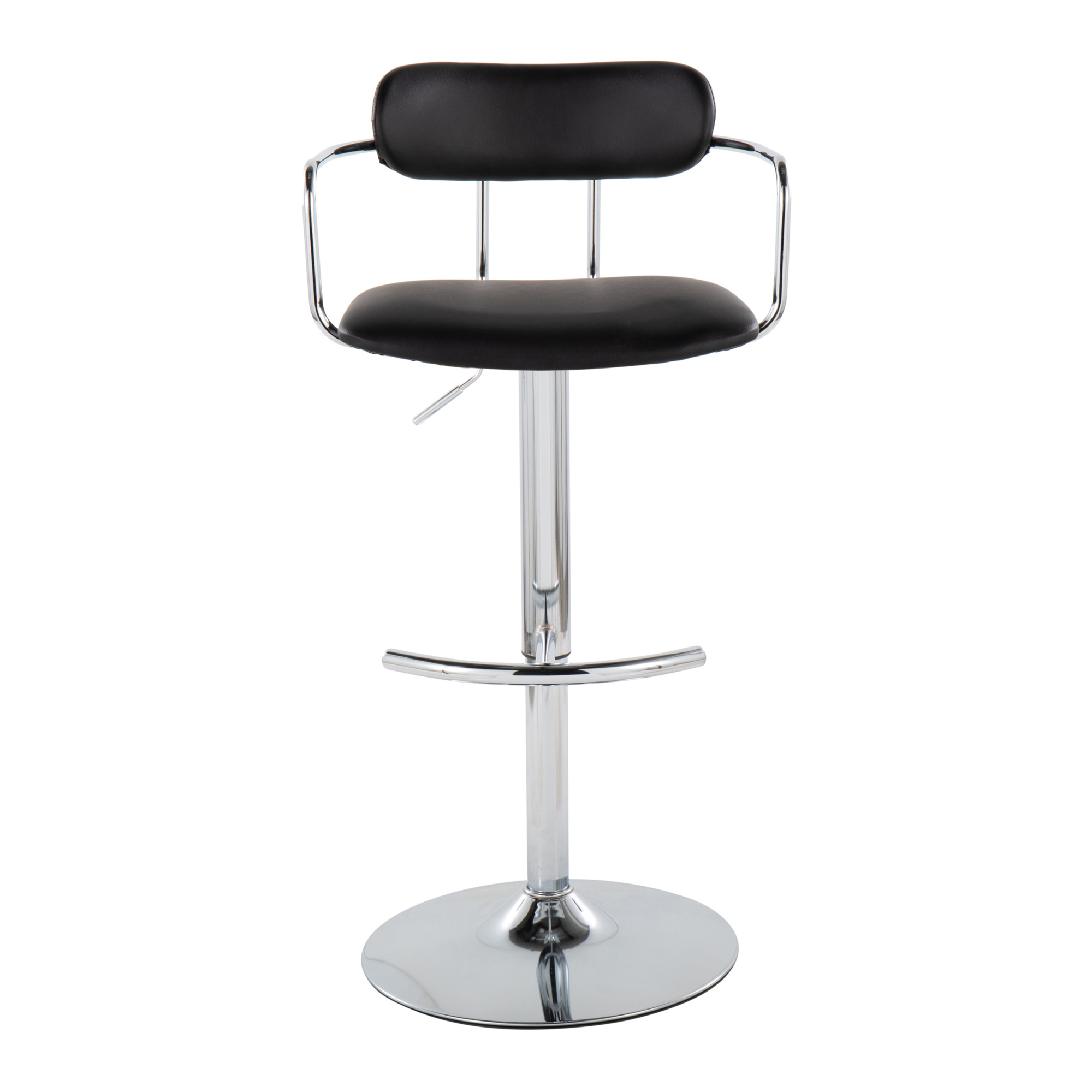 Demi Adjustable Barstool - Set of 2 - Chrome Metal, Black PU