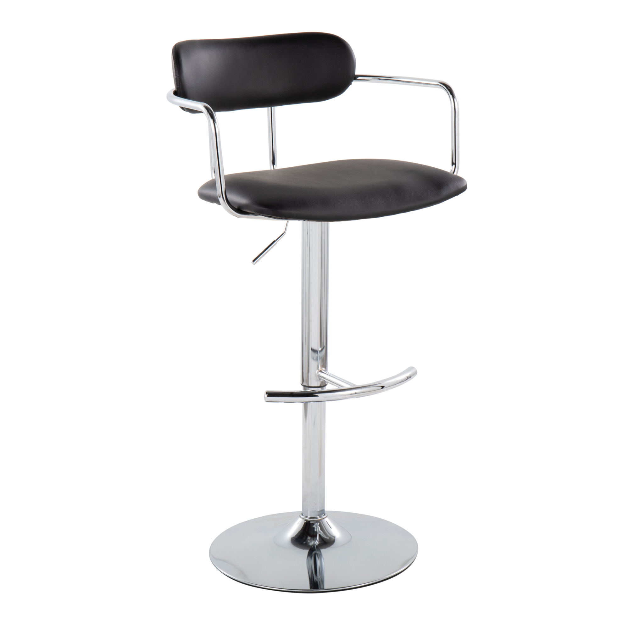 Demi Adjustable Barstool - Set of 2 - Chrome Metal, Black PU