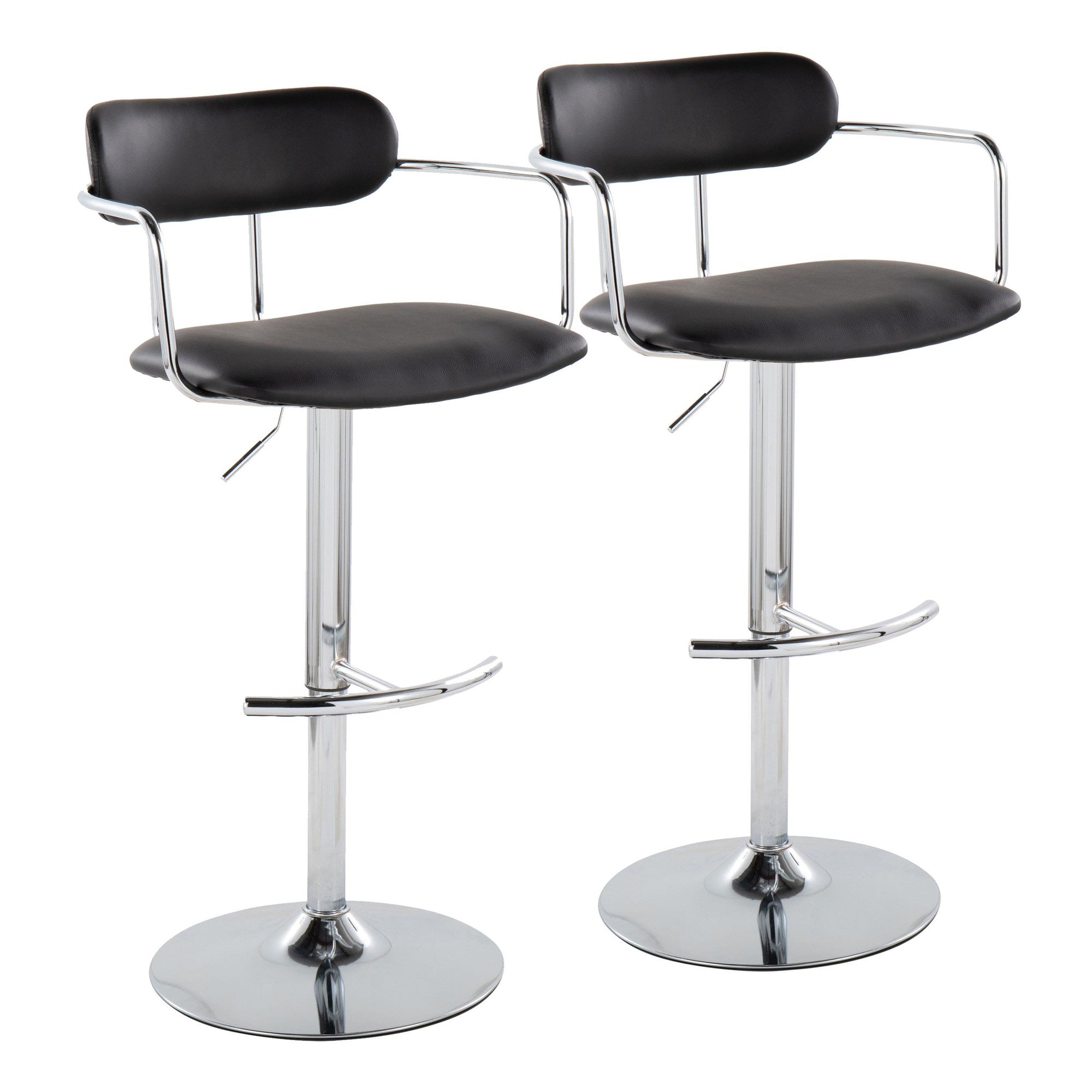 Demi Adjustable Barstool - Set of 2 - Chrome Metal, Black PU