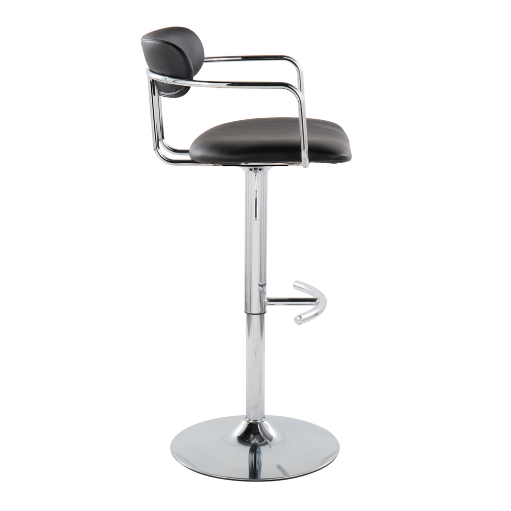 Demi Adjustable Barstool - Set of 2 - Chrome Metal, Black PU