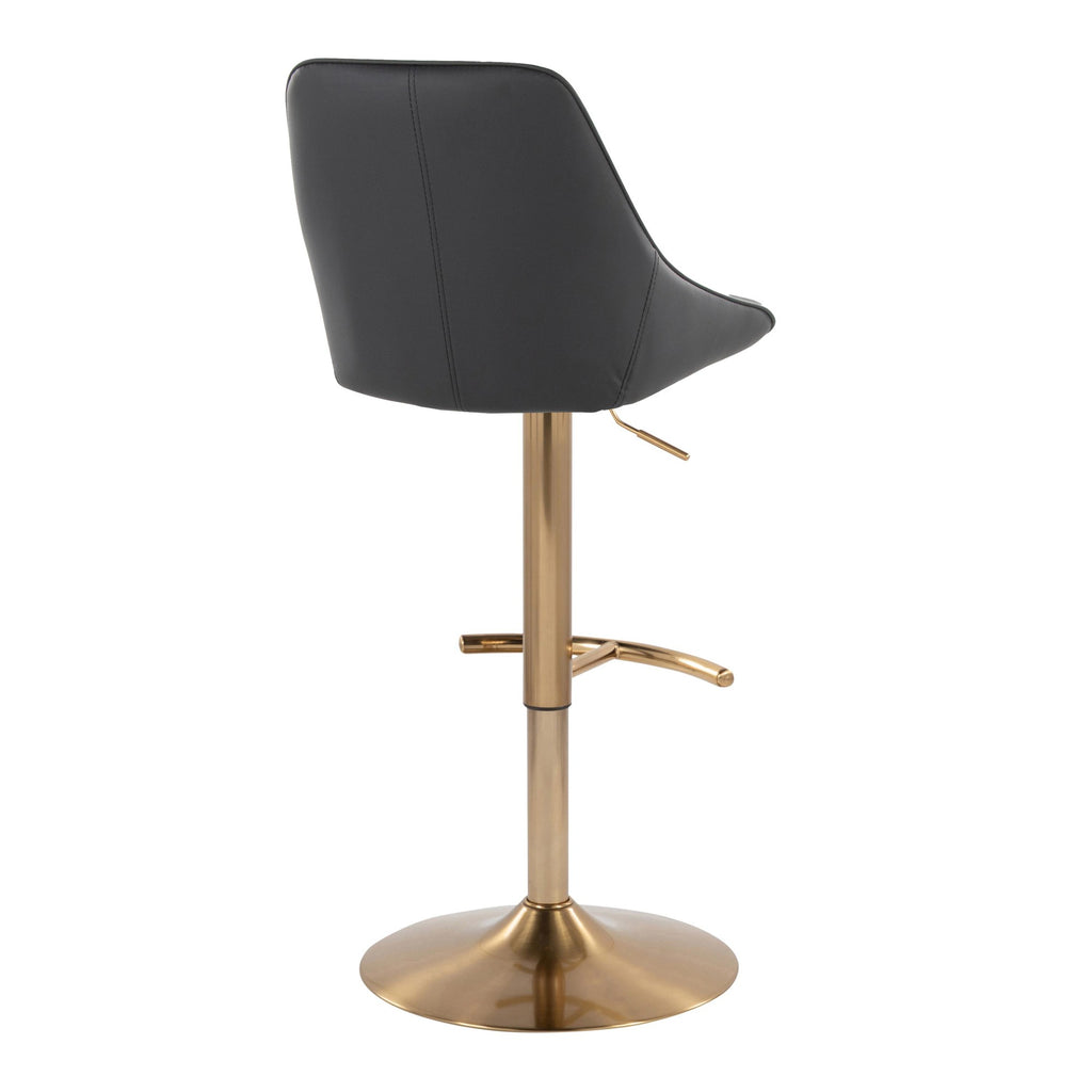 Diana Adjustable Barstool - Set of 2 - Gold Metal, Black PU