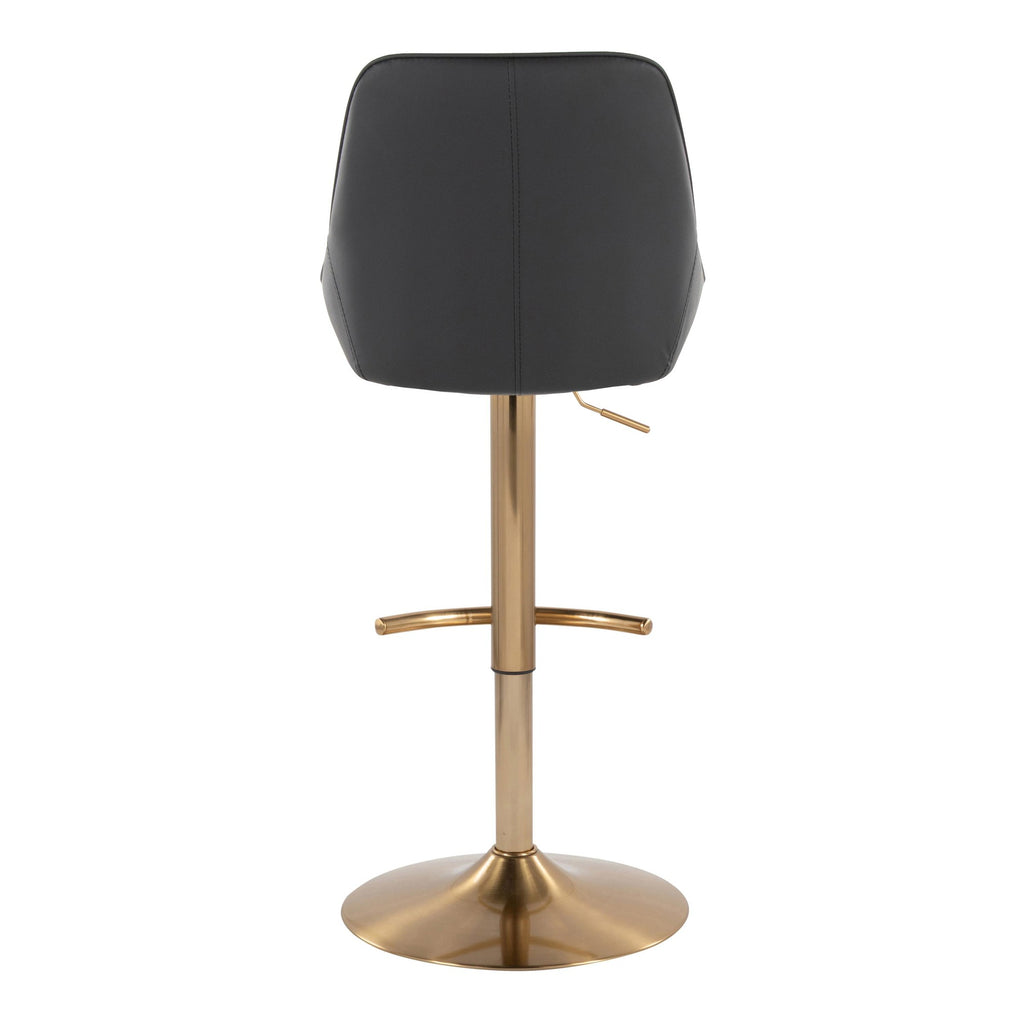 Diana Adjustable Barstool - Set of 2 - Gold Metal, Black PU
