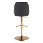 Diana Adjustable Barstool - Set of 2 - Gold Metal, Black PU
