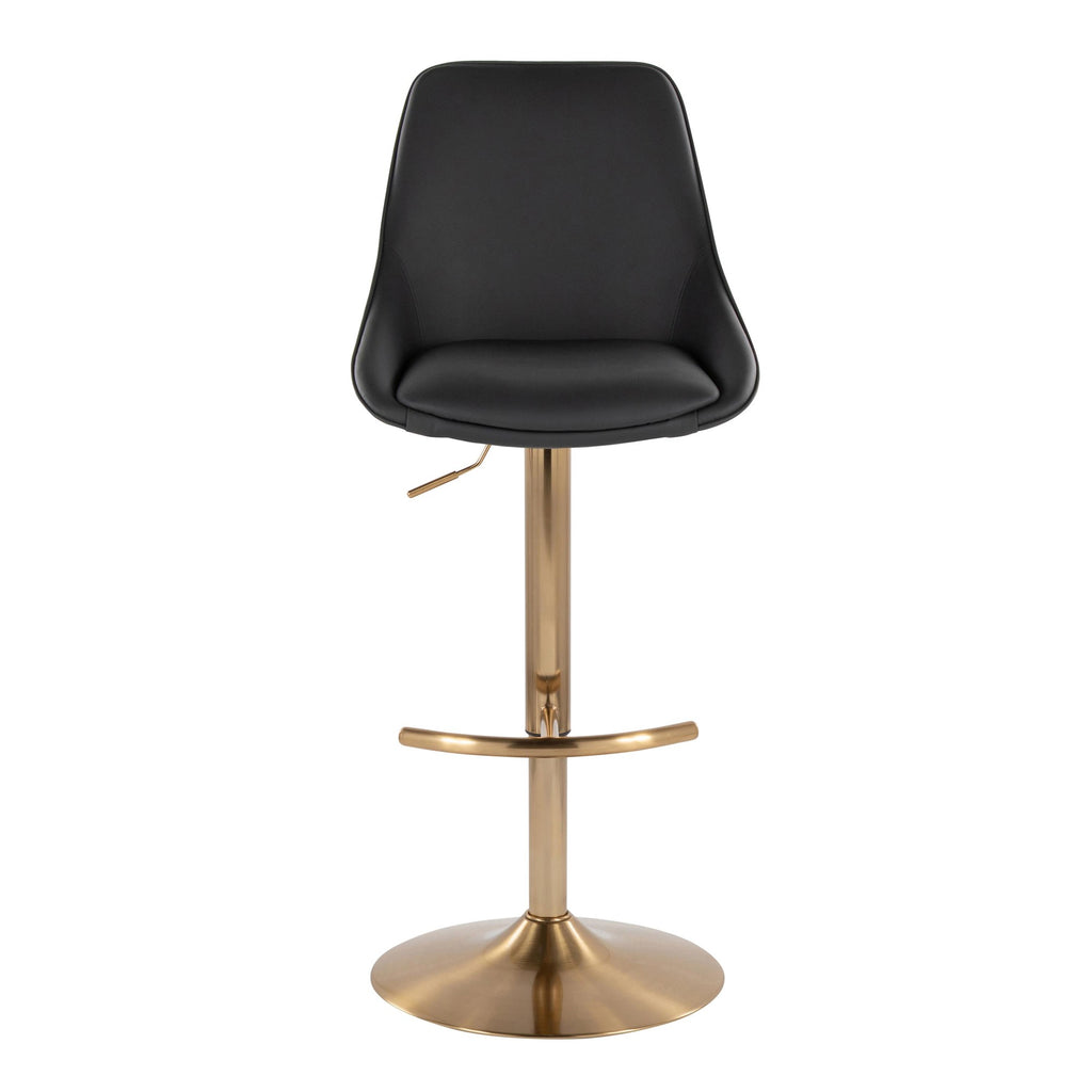 Diana Adjustable Barstool - Set of 2 - Gold Metal, Black PU