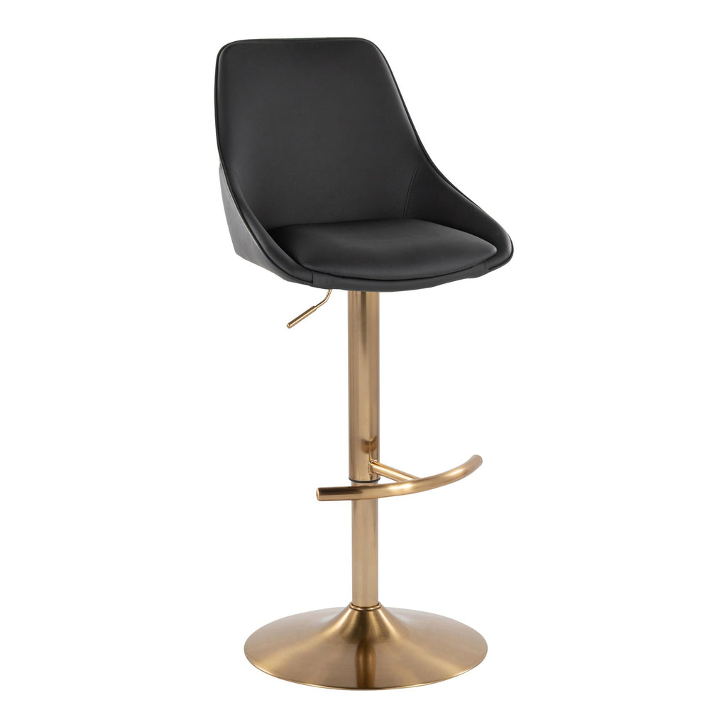 Diana Adjustable Barstool - Set of 2 - Gold Metal, Black PU
