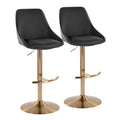 Diana Adjustable Barstool - Set of 2 - Gold Metal, Black PU