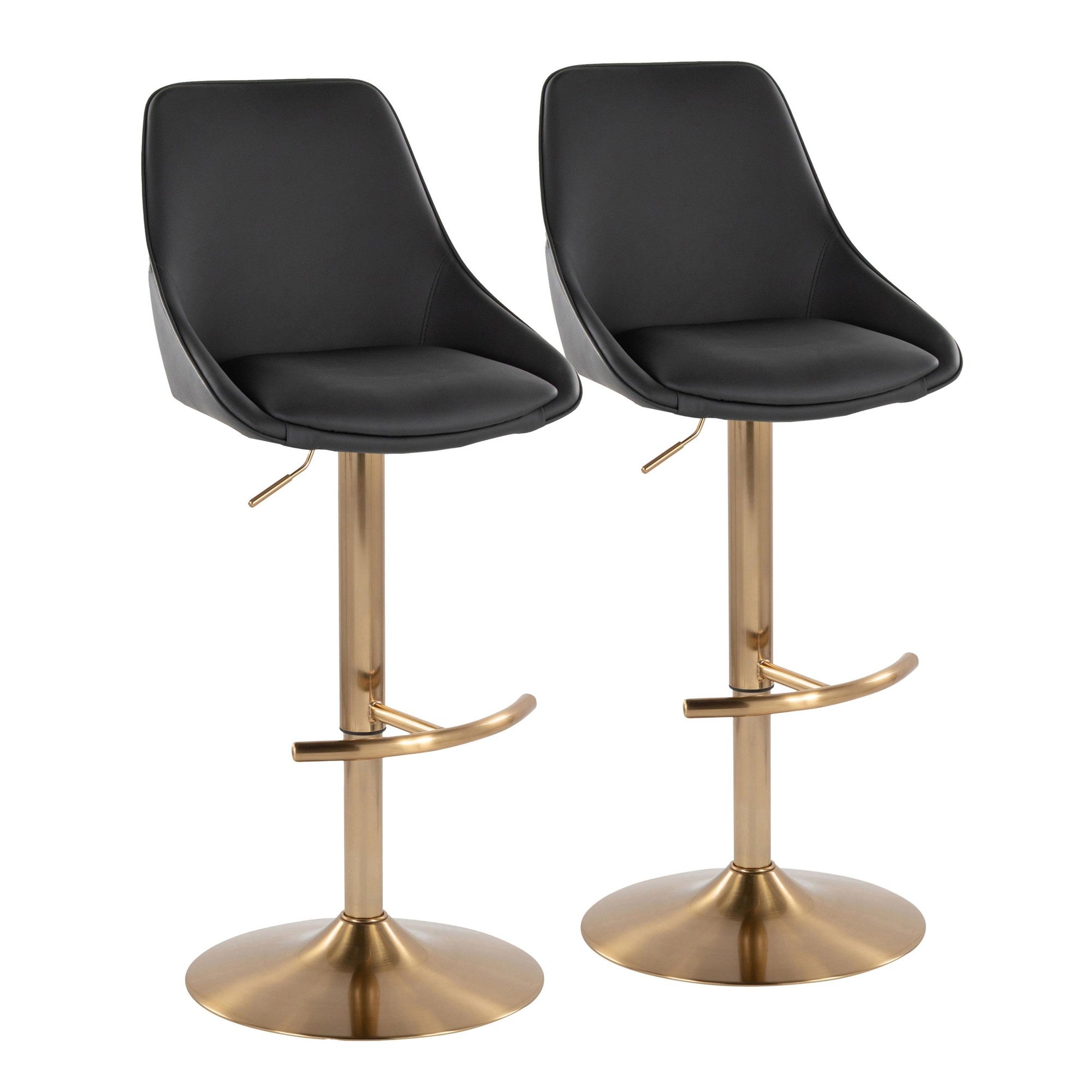 Diana Adjustable Barstool - Set of 2 - Gold Metal, Black PU
