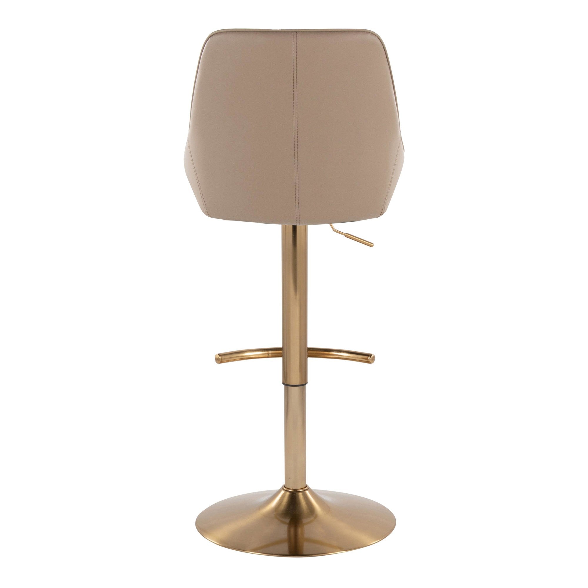 Diana Adjustable Barstool - Set of 2 - Gold Metal, Brown PU