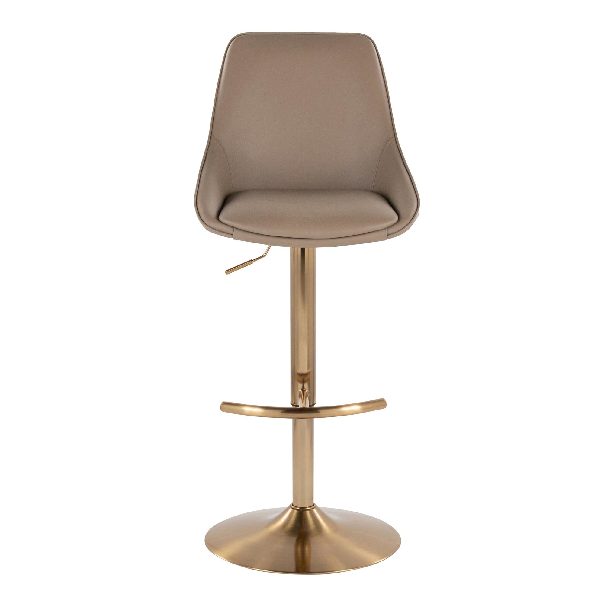 Diana Adjustable Barstool - Set of 2 - Gold Metal, Brown PU