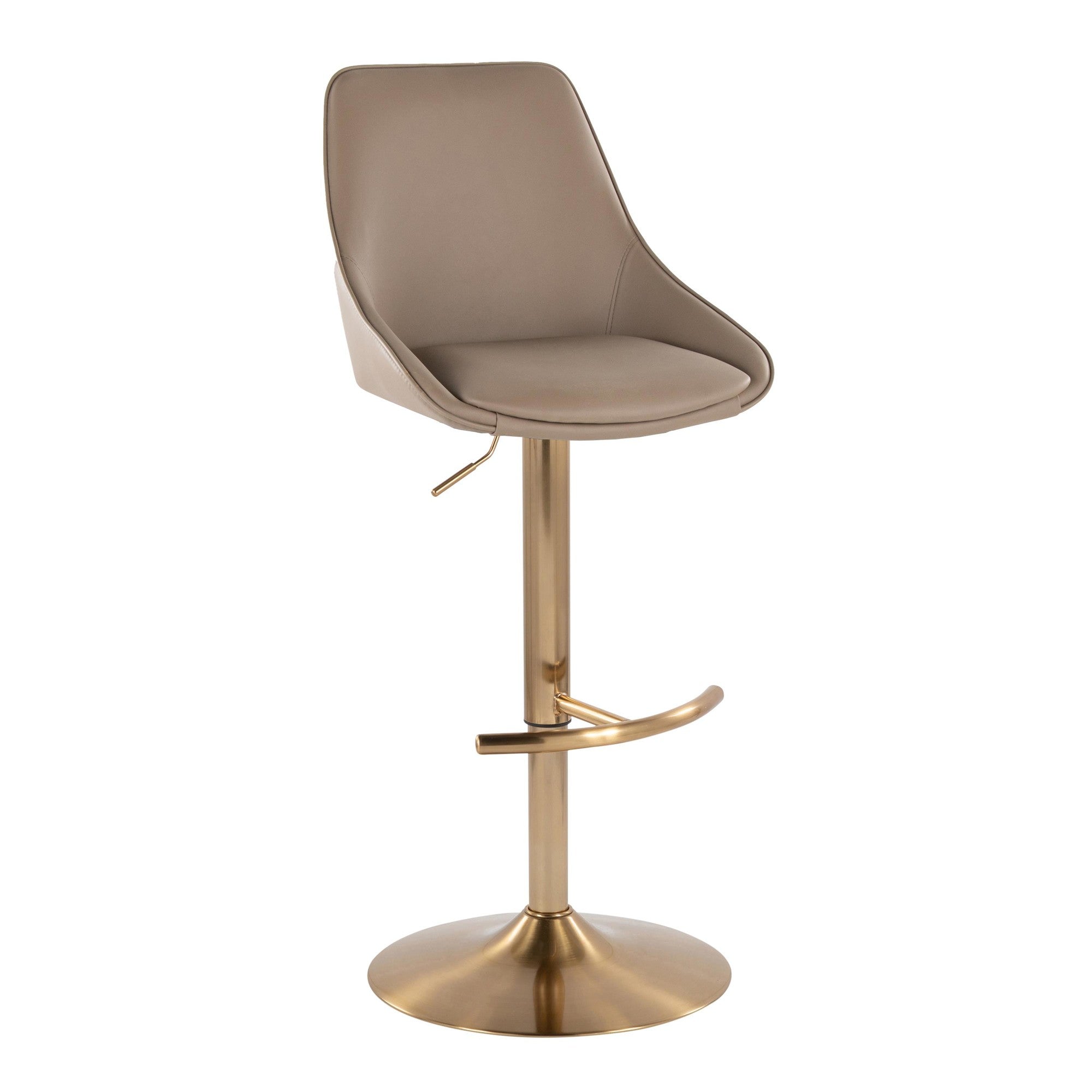 Diana Adjustable Barstool - Set of 2 - Gold Metal, Brown PU