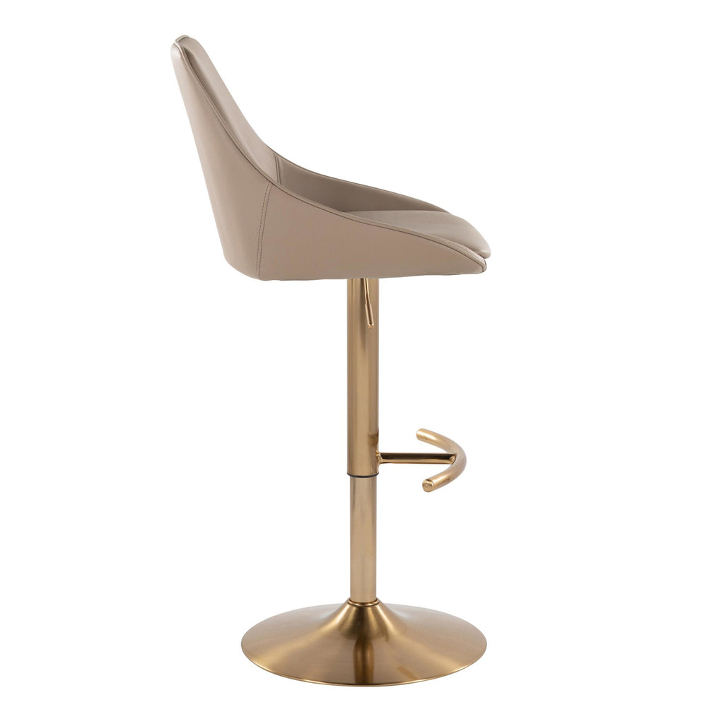 Diana Adjustable Barstool - Set of 2 - Gold Metal, Brown PU