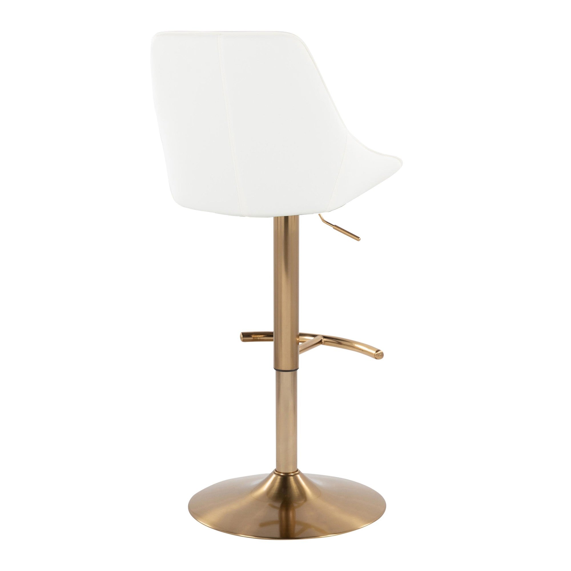 Diana Adjustable Barstool - Set of 2 - Gold Metal, White PU