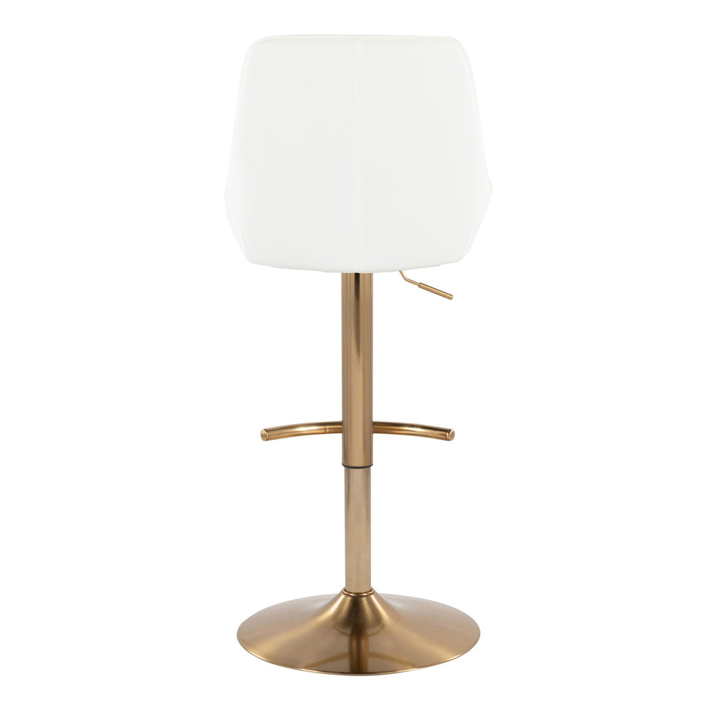 Diana Adjustable Barstool - Set of 2 - Gold Metal, White PU