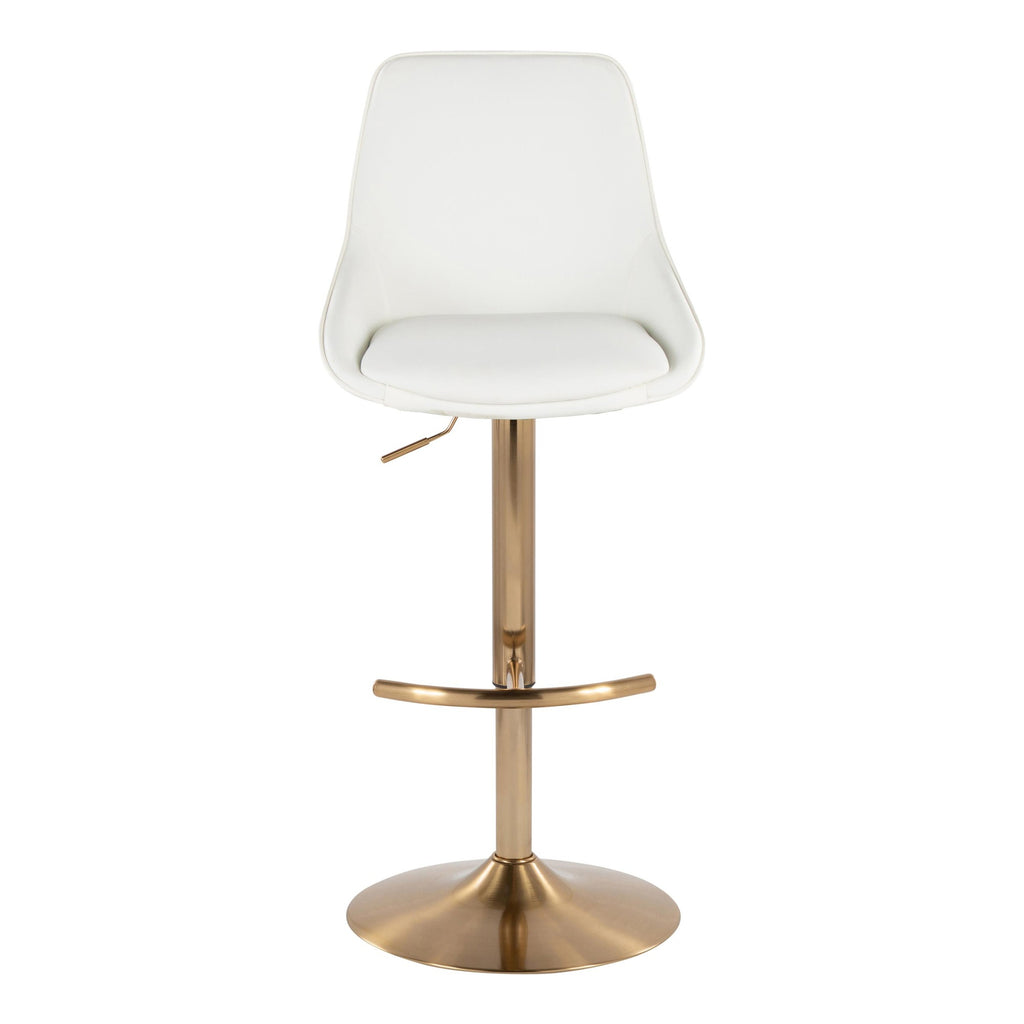 Diana Adjustable Barstool - Set of 2 - Gold Metal, White PU