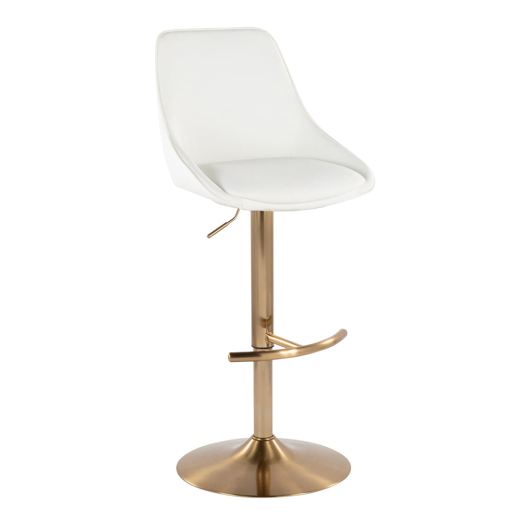 Diana Adjustable Barstool - Set of 2 - Gold Metal, White PU