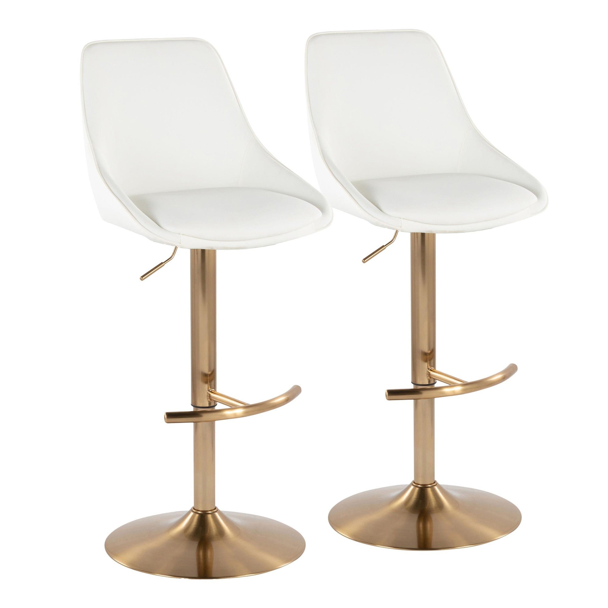 Diana Adjustable Barstool - Set of 2 - Gold Metal, White PU