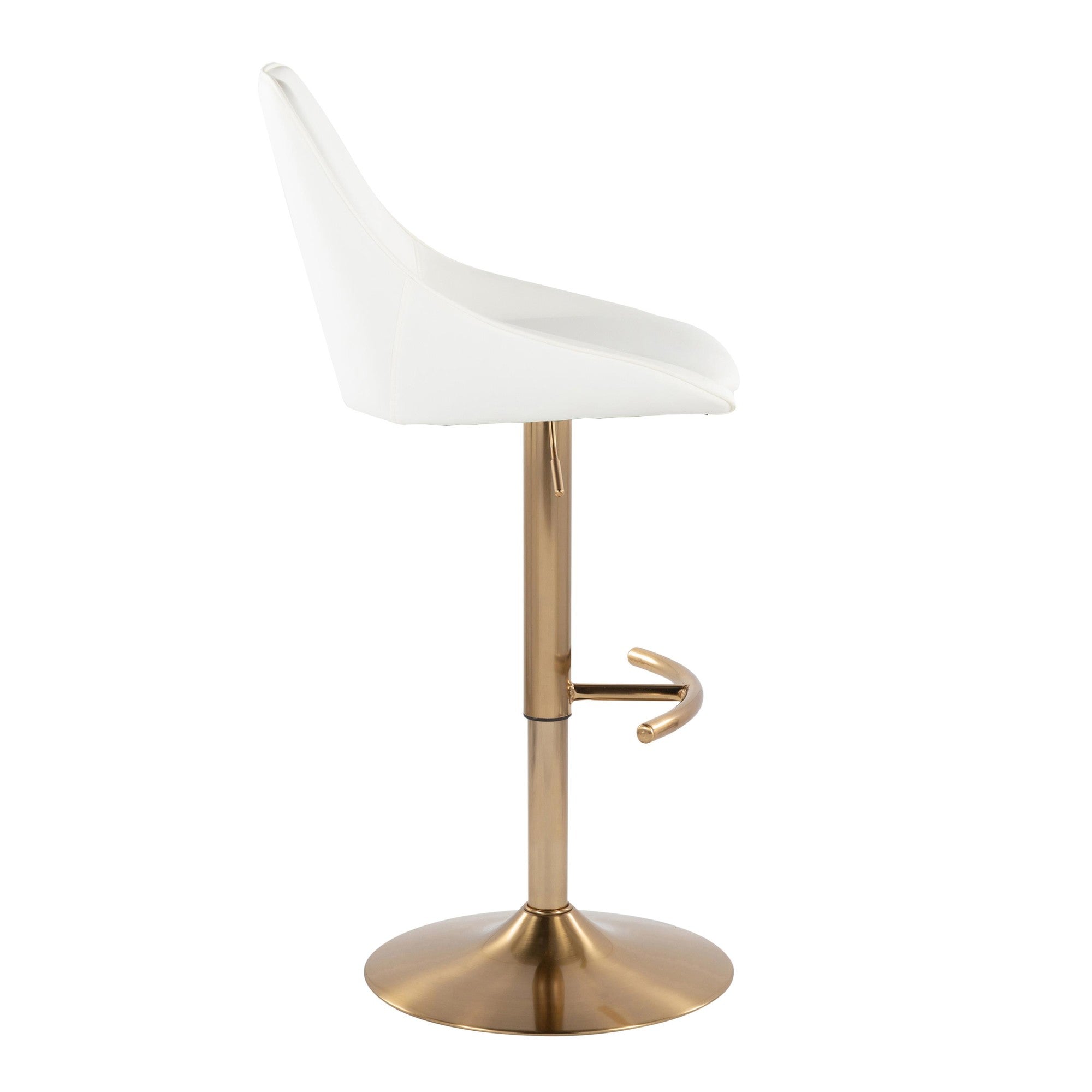 Diana Adjustable Barstool - Set of 2 - Gold Metal, White PU