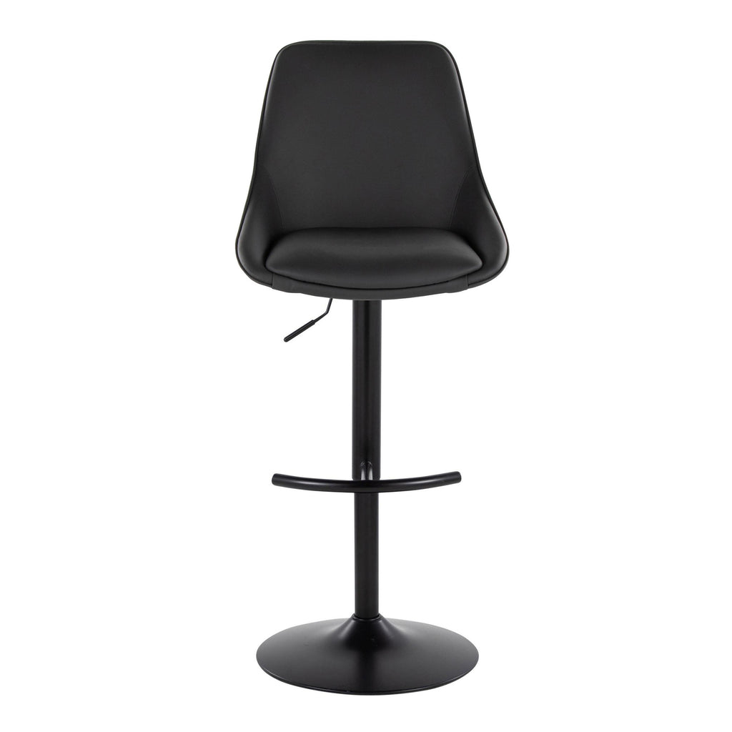 Diana Adjustable Barstool - Set of 2 - Black Metal, Black PU