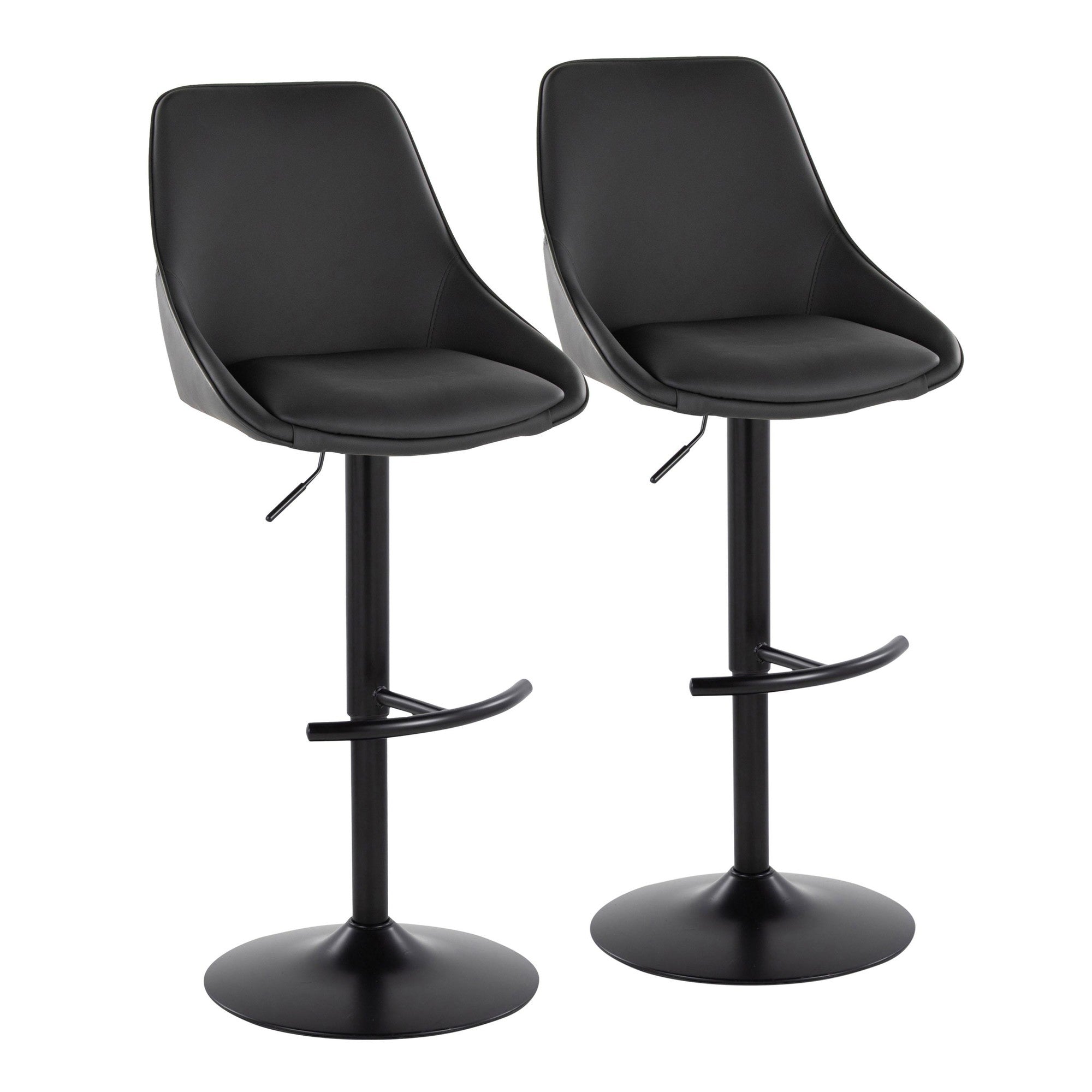 Diana Adjustable Barstool - Set of 2 - Black Metal, Black PU