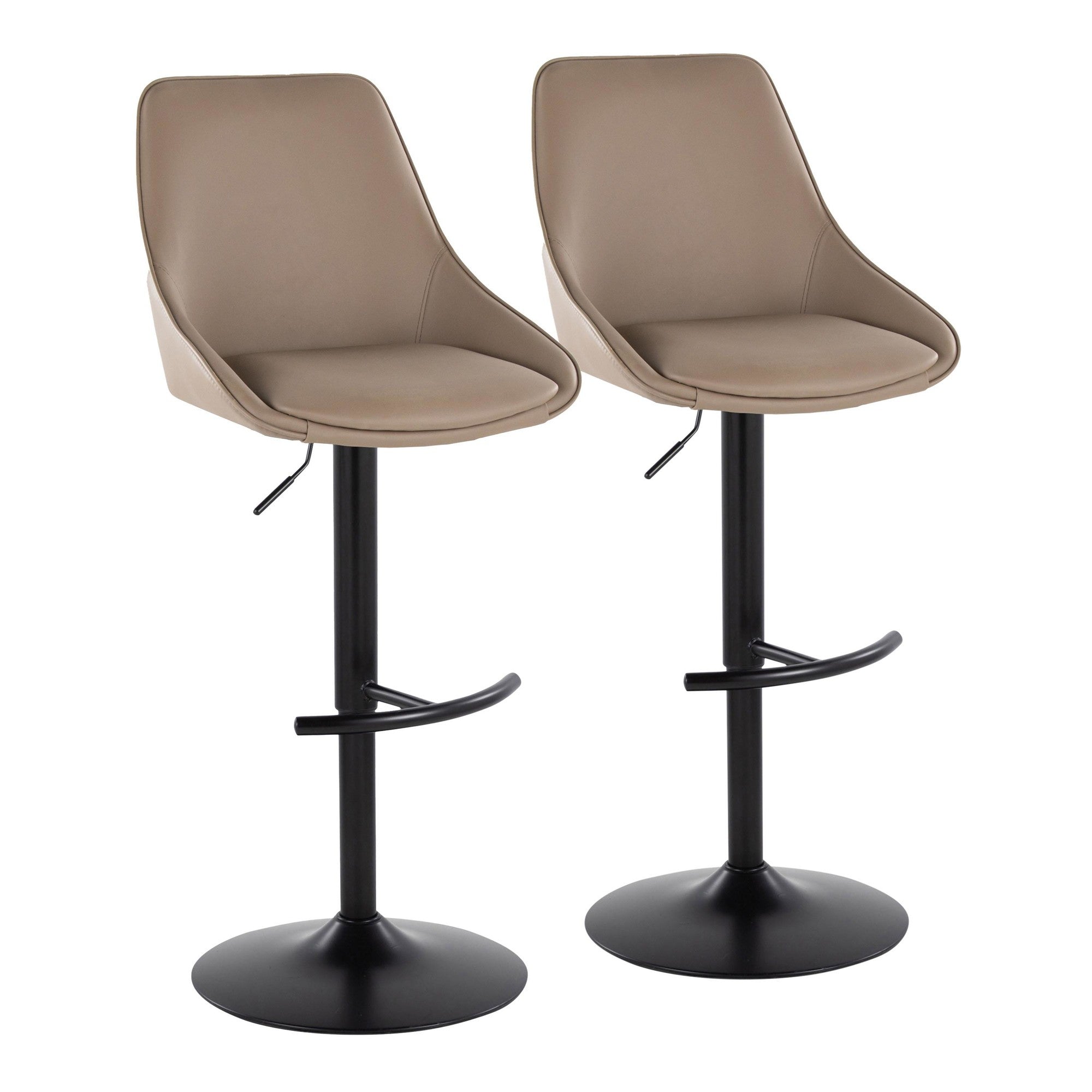 Diana Adjustable Barstool - Set of 2 - Black Metal, Brown PU